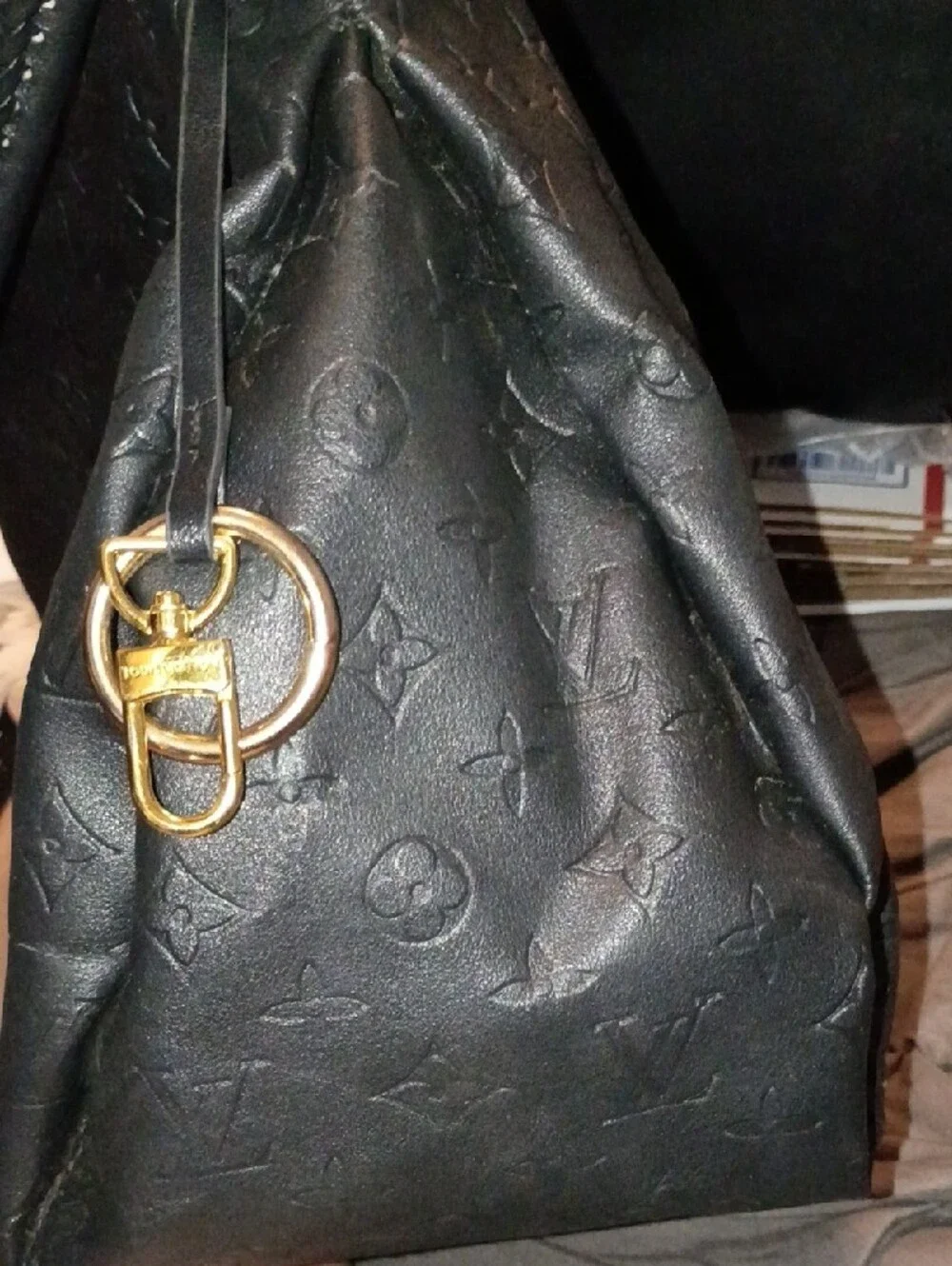 Louis Vuitton Black Embossed Monogram Shoulder Bag with Gold Hardware